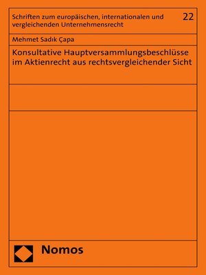 cover image of Konsultative Hauptversammlungsbeschlüsse im Aktienrecht aus rechtsvergleichender Sicht